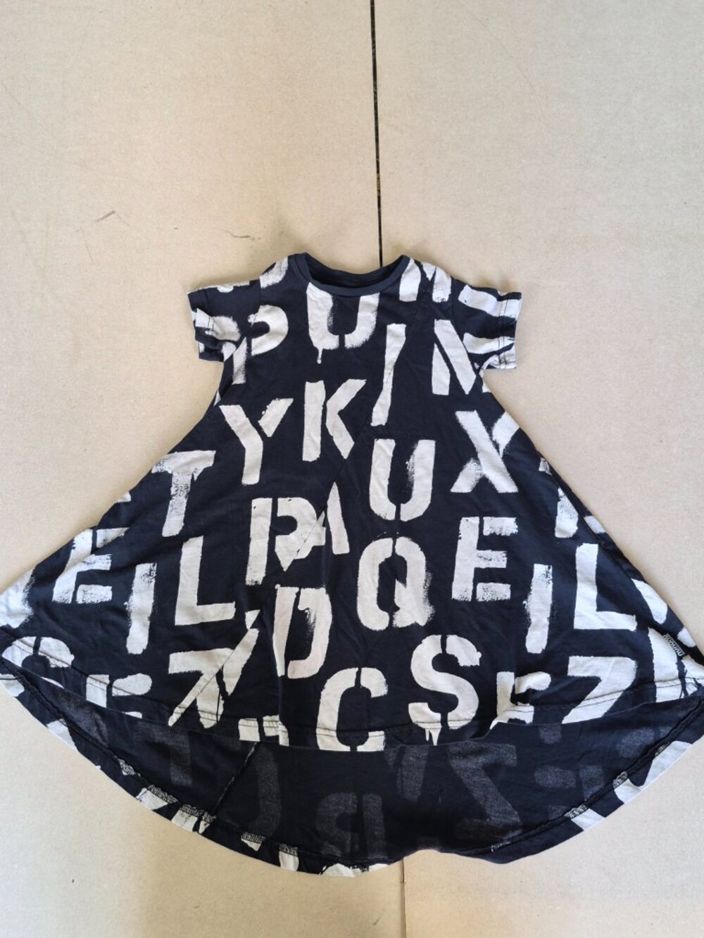 Nununu Girls 3-4Y Black White Alphabet Print Cotton High Low Swing Dress